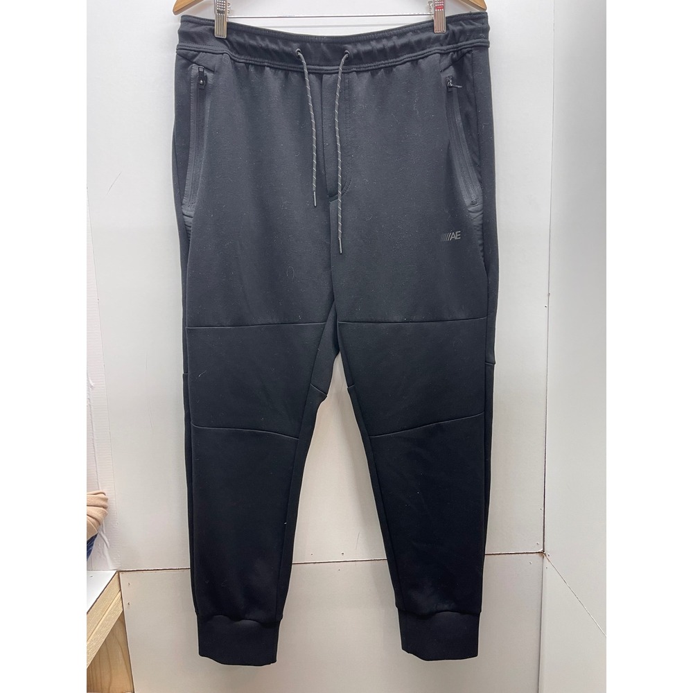 American Eagle Mens Black Activewear Joggers Zipper Pockets Size L